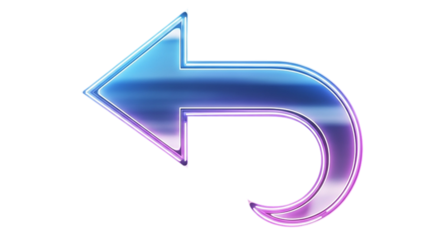 Blue and purple gradient arrow symbol with metallic sheen on black background undo isolated on a transparent background