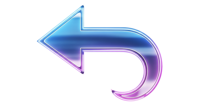 Blue and purple gradient arrow symbol with metallic sheen on black background undo isolated on a transparent background