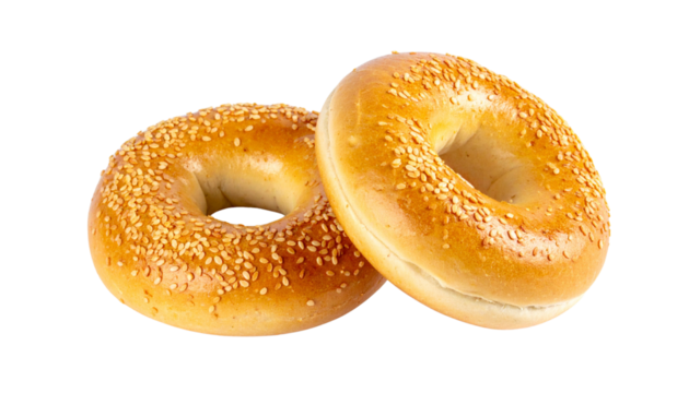 Two sesame seed bagels bundle isolated on transparent background - Powered by Adobe