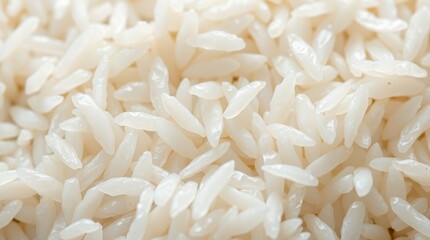 Close-up View of Uncooked White Rice Grains in Natural Light with a Smooth and Silky Texture Appearing Plentiful and Wholesome