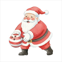 Santa Claus Bowling Watercolor Vector Illustration
