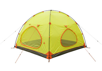 Yellow dome tent isolated on transparent background, camping equipment for outdoor adventure and recreational activities © Daniel