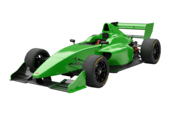 Green formula race car isolated, open wheel racing vehicle for motorsport and competition events