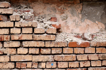 Old red brick wall, retro background.