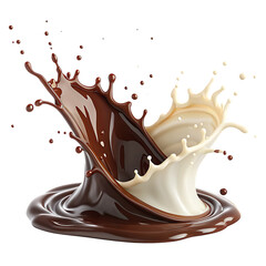 Chocolate and Milk Splash Interaction with Droplets liquid isolated on a transparent background