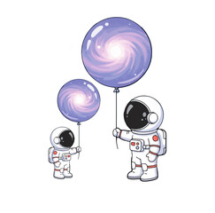 unique tshirt design, Little astronaut giving galaxy balloon, dreamy pastel cosmic vector illustration, minimal night sky design