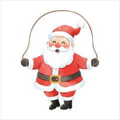 Santa Claus Jumping Rope Watercolor Vector Illustration
