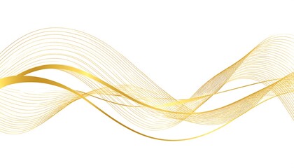 An abstract illustration featuring elegant, flowing golden lines. The waves dance across a white background, conveying sophistication and movement