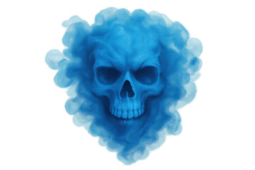 Fototapeta premium Blue smoky skull emerging from ethereal mist, symbolizing death, fear, and danger. Transparent background