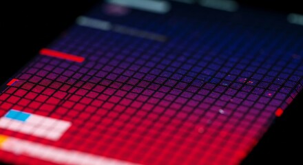 Abstract digital display with vibrant red and blue gradient.