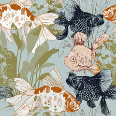 Graceful Garden of Koi and Telescope Goldfish