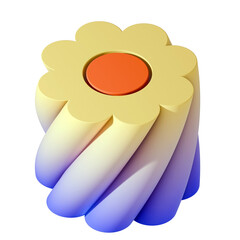 A mesmerizing 3D render of a twisted cylinder with a flower cross-section. The vibrant gradient flows from yellow to purple, creating a stunning abstract sculpture.