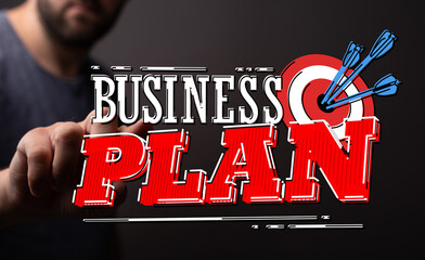Business plan with target and arrows, concept of successful strategy. Reaching goals, achieving...