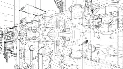 Industrial Machinery Blueprint. Vector