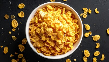 Bowl of cereal on a black background
