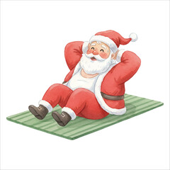 Santa Claus Doing Sit-Ups Watercolor Vector Illustration
