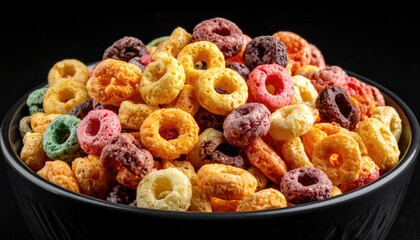 Bowl of cereal on a black background