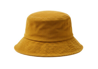 Golden yellow corduroy bucket hat isolated, stylish headwear for sun protection and fashion accessory