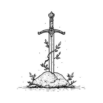Sword in the stone vector art excalibur illustration fantasy drawing medieval legend king arthur sketch design