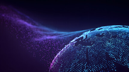 Digital technology background with blue gradient and digital world globe made of dots on dark purple background data transfer concept Generative AI 05092025Prasanth