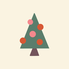 Holiday card with a Christmas tree, Merry Christmas, Happy New Year. Hand-drawn illustration.	