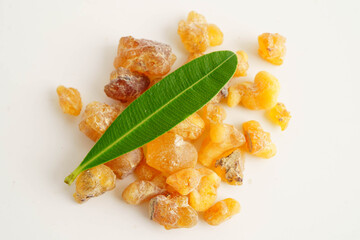 Frankincense or olibanum aromatic resin used in incense and perfumes.