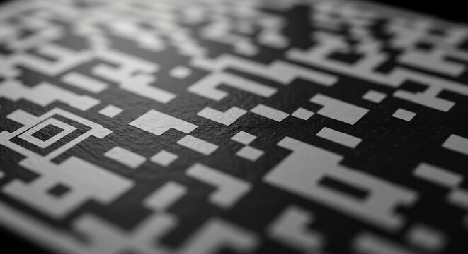 Close-up of a QR code, a digital data matrix. - Powered by Adobe