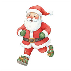 Santa Running Marathon Watercolor Vector Illustration
