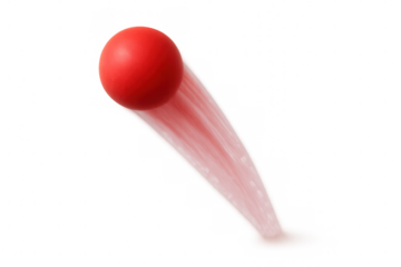Red ball moving with motion blur, illustrating speed, momentum, and dynamic movement on transparent background