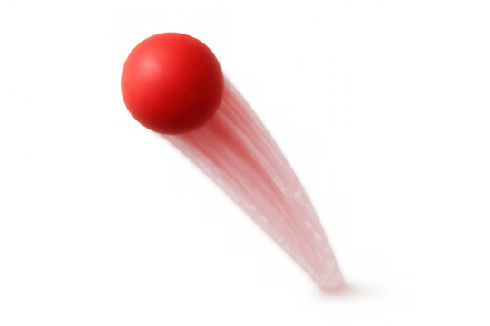 Red ball moving with motion blur, illustrating speed, momentum, and dynamic movement on transparent background