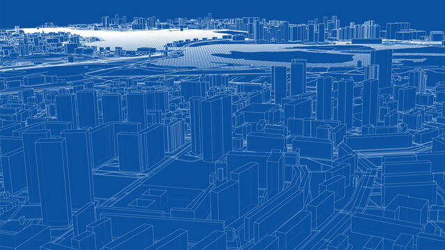 Urban modern landscape. Vector rendering of 3d