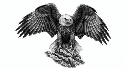Detailed Grayscale Bald Eagle Perched on Rock Vector