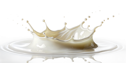 Milk Splash Crown with Ripples and Airborne Droplets Against Black liquid fluid isolated on a transparent background