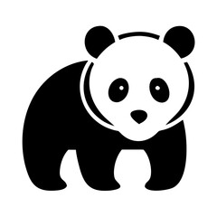 A stylized black and white depiction of a panda bear
