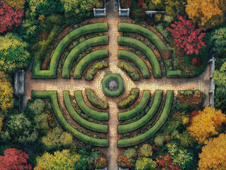 Stunning Aerial Perspective of a Labyrinthine Memorial Park
