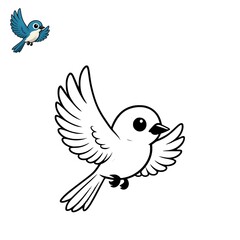 Colouring page A cute and simple cartoon flying bird outline designed for a children's coloring book page or educational activity