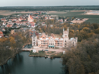 Aerial View of Abandoned and Ruined Palace In Kopice, Opole Voivodeship, Poland