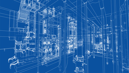 Intricate Industrial Blueprint. Vector