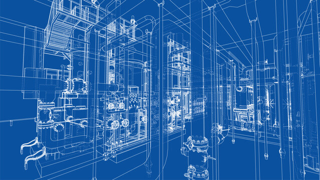 Intricate Industrial Blueprint. Vector