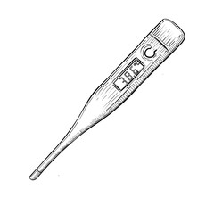 Digital thermometer vector line art hand drawn illustration 