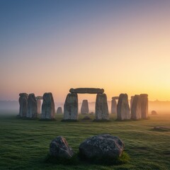 Winter solstice sunrise at stonehenge: mystical dawn and ancient monument for seasonal celebration and inspiration