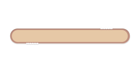 A minimalist, horizontally bar label/banner 
element with highly rounded corners. a solid light beige or tan color, framed by a thin darker border, and features a row of small white circles