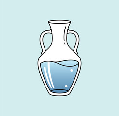 Ancient amphora vase filled with clear water icon, antique pottery and historical object vector illustration.