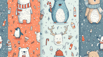 Cute Christmas animals in winter attire
