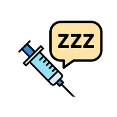 Syringe with zzz speech bubble isolated on white background concept of anesthesia and sleep