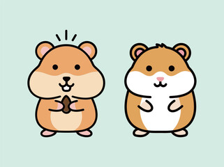 Adorable Hamster Vector Icons: Cute Cartoon Rodents Holding a Seed in Flat Outline Style