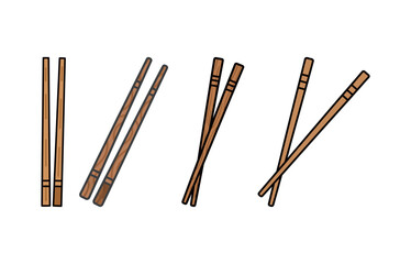 Chopsticks Vector Collection: Four Different Pairs of Cartoon Chopsticks in Flat Outline Style