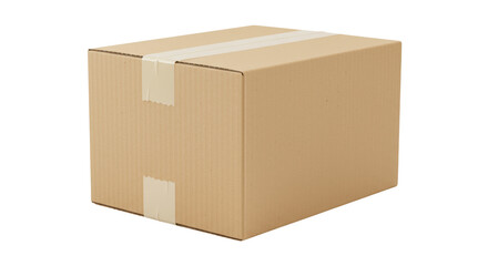 Cardboard box sealed with tape isolated on white, brown carton package for shipping and storage, delivery container
