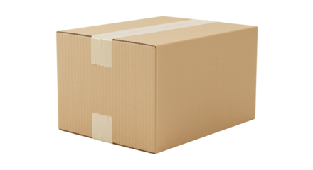 Cardboard box sealed with tape isolated on white, brown carton package for shipping and storage, delivery container