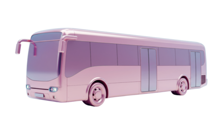 Pink bus isolated on transparent background, modern passenger vehicle for transportation and urban mobility, cutout PNG
